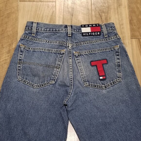 Vintage Tommy Hilfiger T Freedom Blue Jeans 30 Mens Flag Logo y2k USA Made 29x31 - Picture 6 of 16